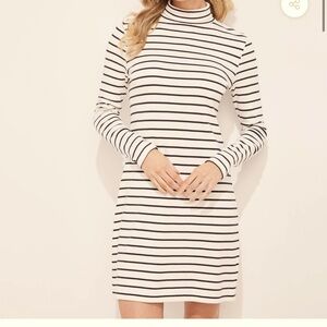 VINEYARD VINES SIMPLE TURTLENECK DRESS black Cream Striped MARSHMALLOW Large